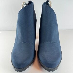 Ellen Tracy Minnie Lug Navy Blue‎ Fabric Block Heel Ankle Booties Womens 11M